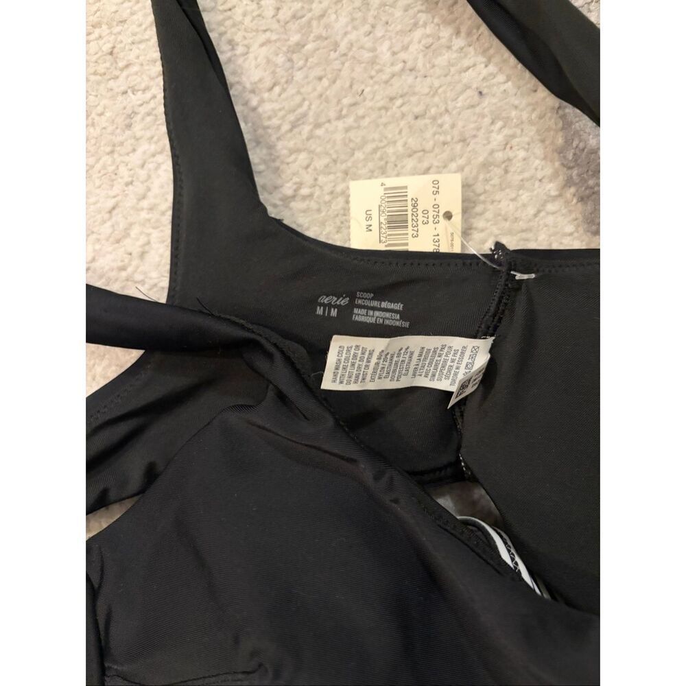 NWT Aerie Black Scoop Neck Bikini Top Black White Striped Bottoms Swim Set Size - Picture 3 of 5